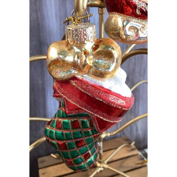 Hand Crafted Glass Christmas Ornaments By Unique Treasures Sleigh Stockings X3 - Picture 5 of 16